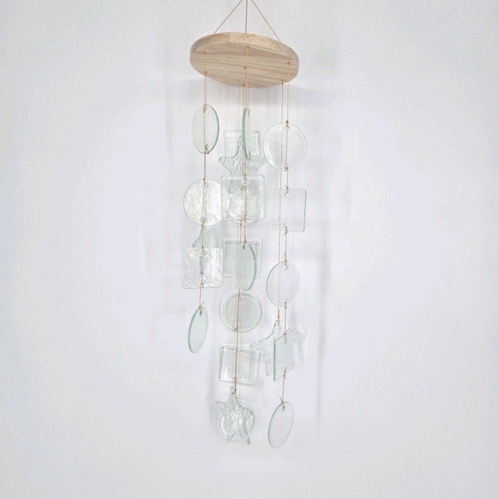 Burbell Handcrafted Glass Wind Chime Starfish Coastal Boho Wood 26" Celestial